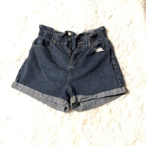 Paper bag denim shorts
